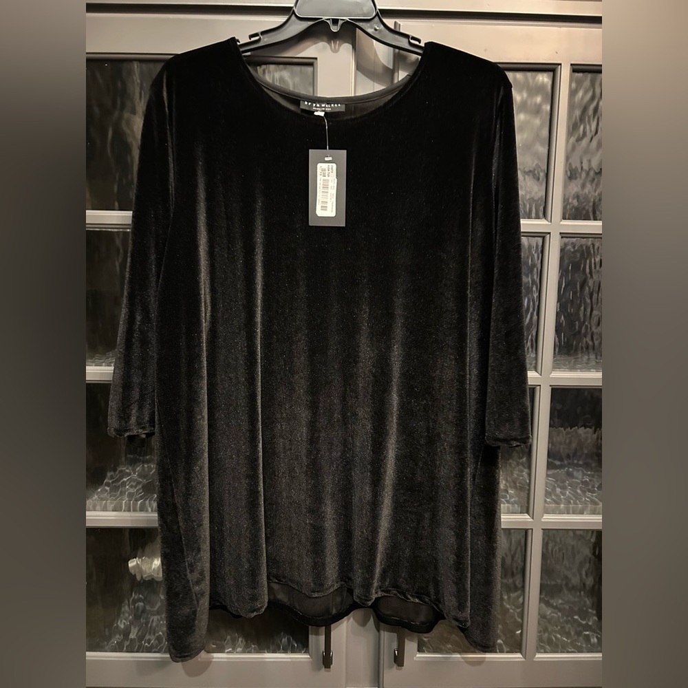 bryn Walker Black Velvet Stretch Tunic/Top
